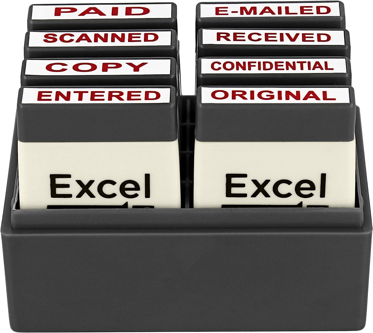 ExcelMark Mini Office Message Rubber Stamp Set - Red Ink - Storage Tray Included - Image 6